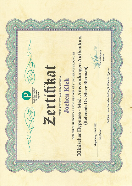 Aufbaukurs der Klinischen Hypnose nach Dr. Steve Biermann